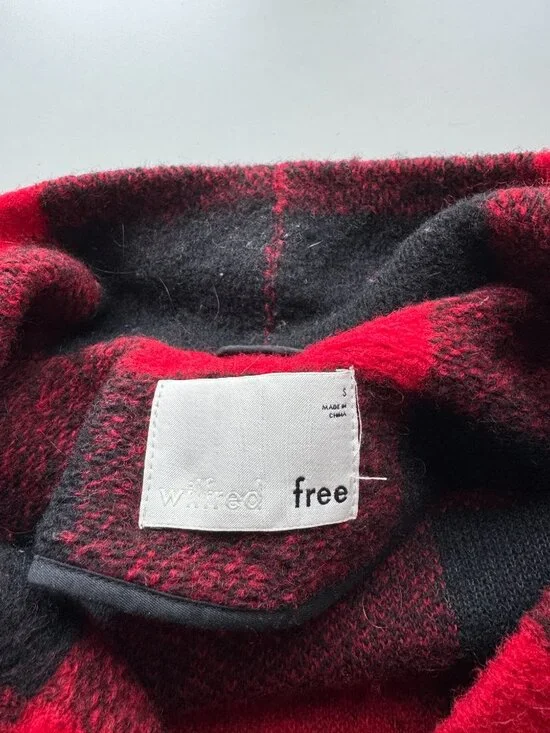 Aritzia WILFRED FREE Off Duty Red Black Check Wool Blend Cocoon Coat, Size S - Picture 11 of 16